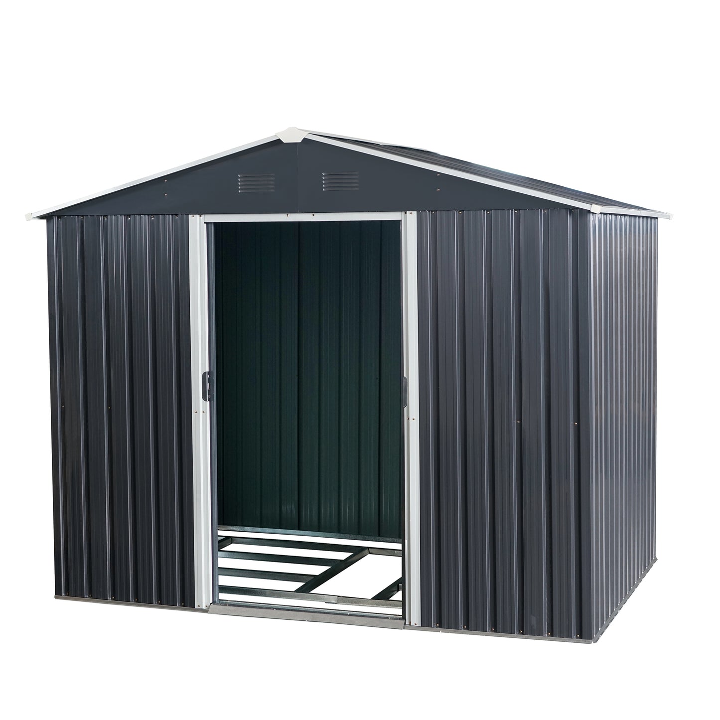 8ft x 6ft Outdoor Metal Storage Shed with Floor Base Black