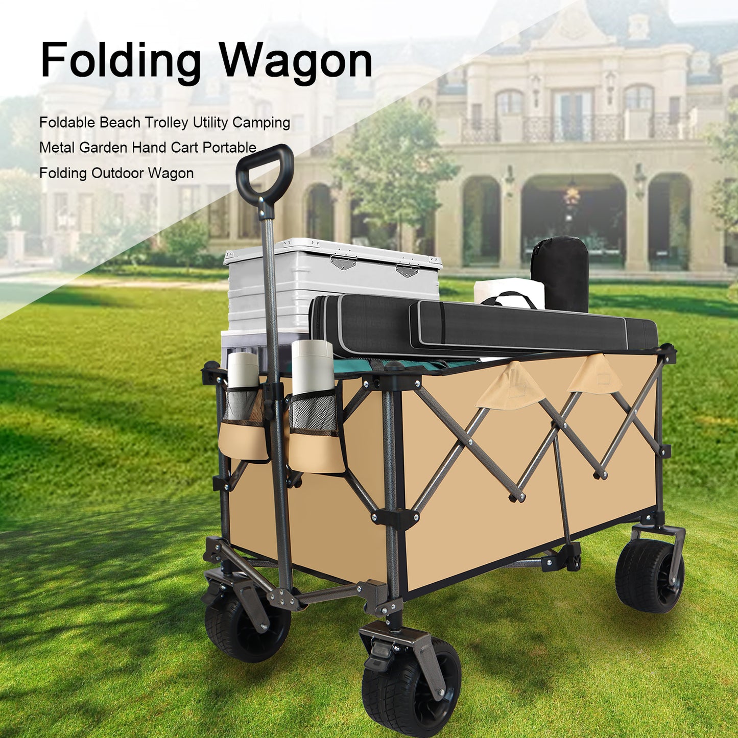 Collapsible Folding Wagon Push Pull Foldable Beach Wagon Cart