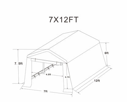 7x12 ft Outdoor Gazebo Portable Storage Shelter Shed with 2 Roll up Zipper Doors & Vents Carport