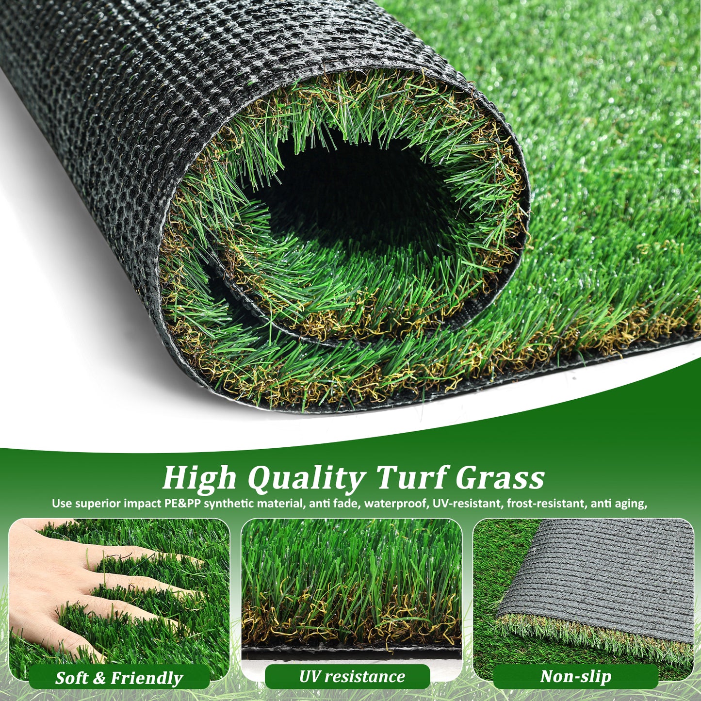 5FTX8FT outdoor artificial grass running blanket, thick and realistic fake grass roll with a pile height of 1.38 inches