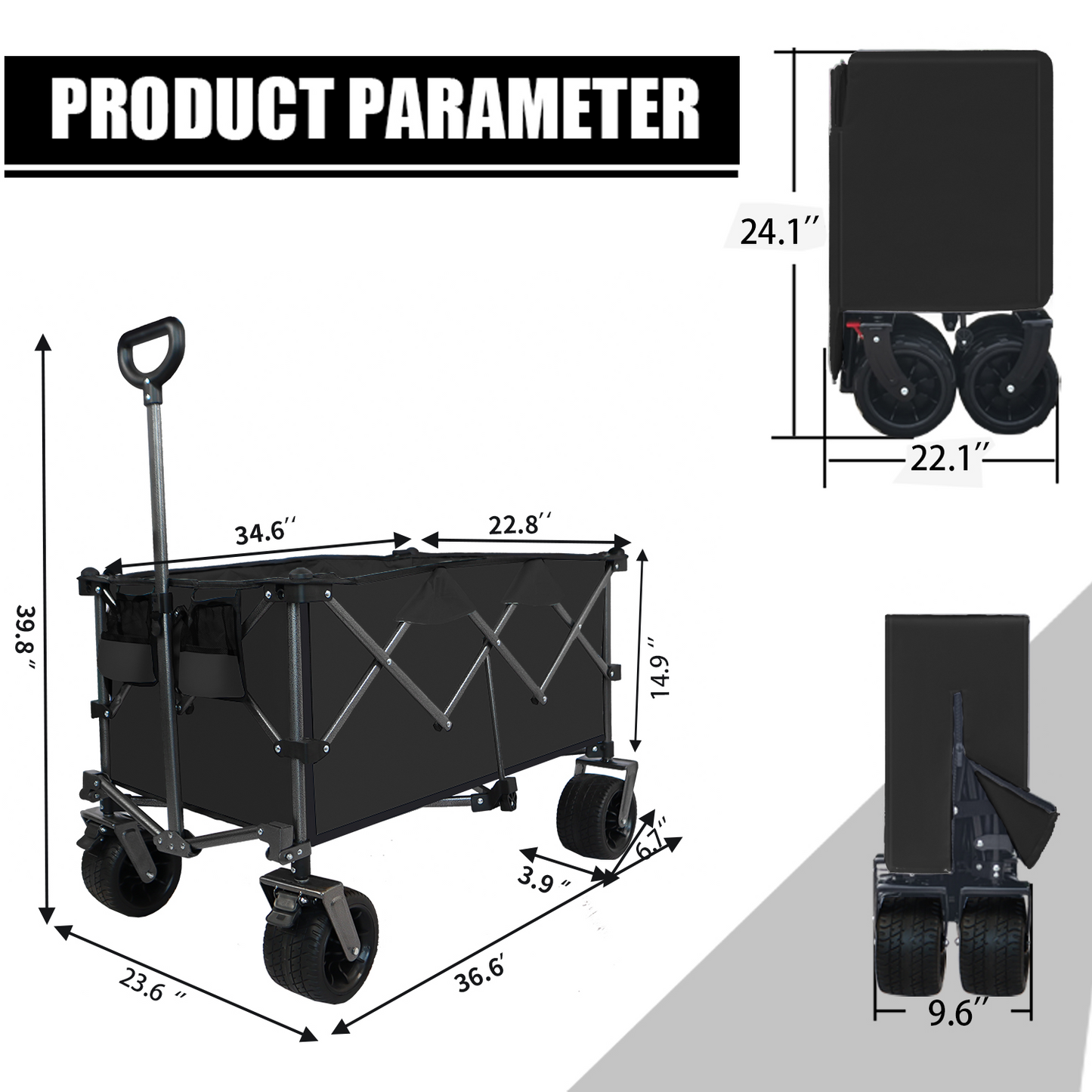 Collapsible Folding Wagon Push Pull Foldable Beach Wagon Cart