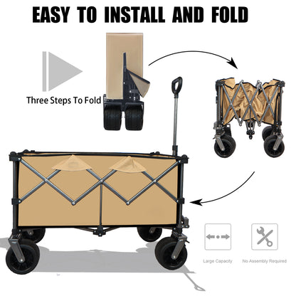 Collapsible Folding Wagon Push Pull Foldable Beach Wagon Cart