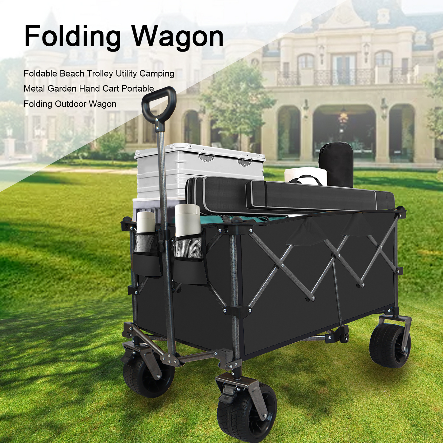 Collapsible Folding Wagon Push Pull Foldable Beach Wagon Cart