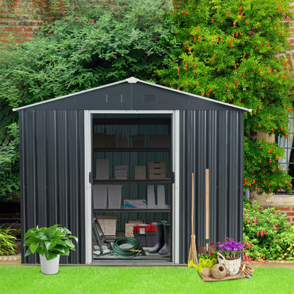 8ft x 10ft Outdoor Metal Storage Shed with Floor Base Black