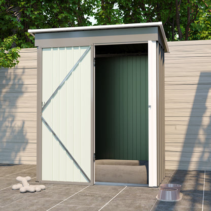 5 * 3FT outdoor storage shed, tool shed with sloping roof and lockable door, backyard garden metal shed, courtyard lawn, gray