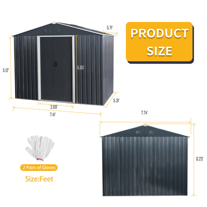 8ft x 6ft Outdoor Metal Storage Shed with Floor Base Black