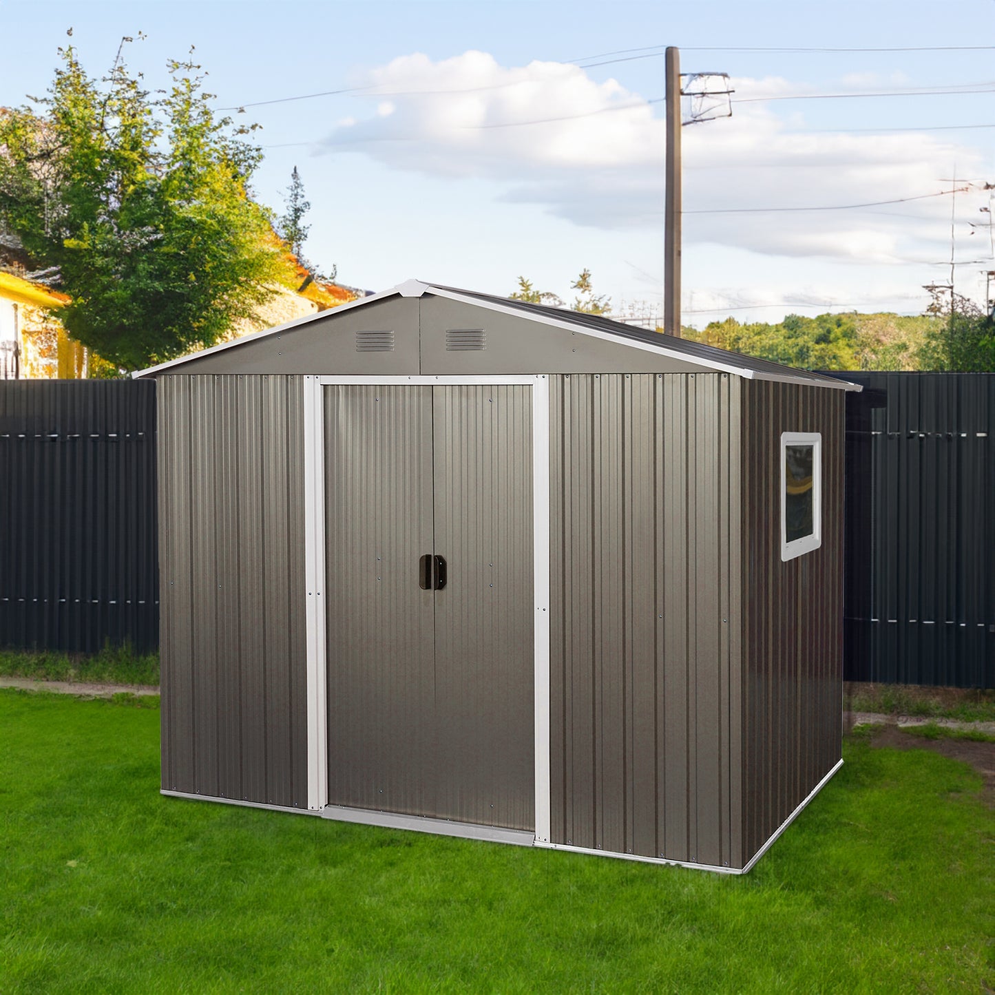 8ft x 6ft Outdoor Metal Storage Shed with Window Grey(W540S00016)