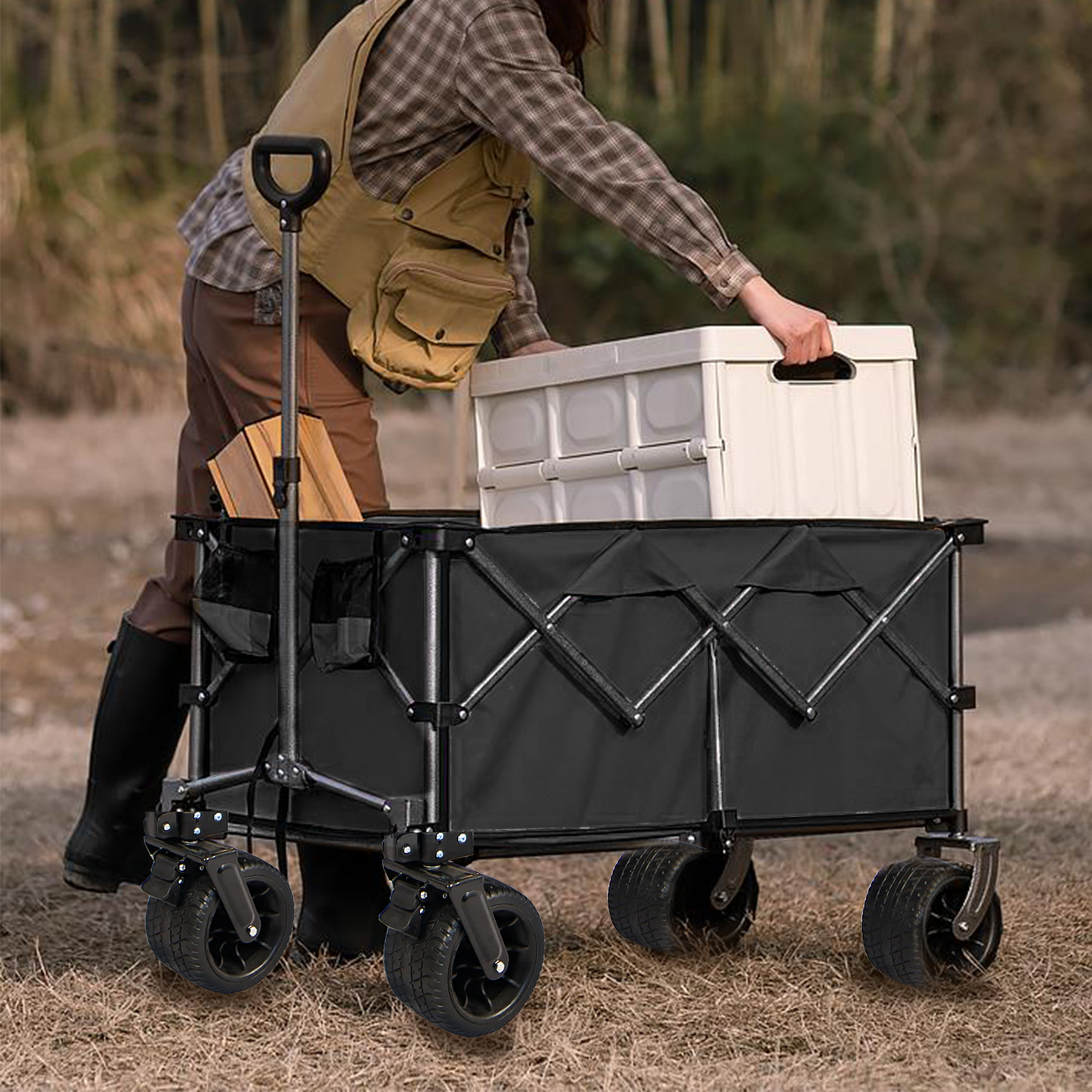 Collapsible Folding Wagon Push Pull Foldable Beach Wagon Cart