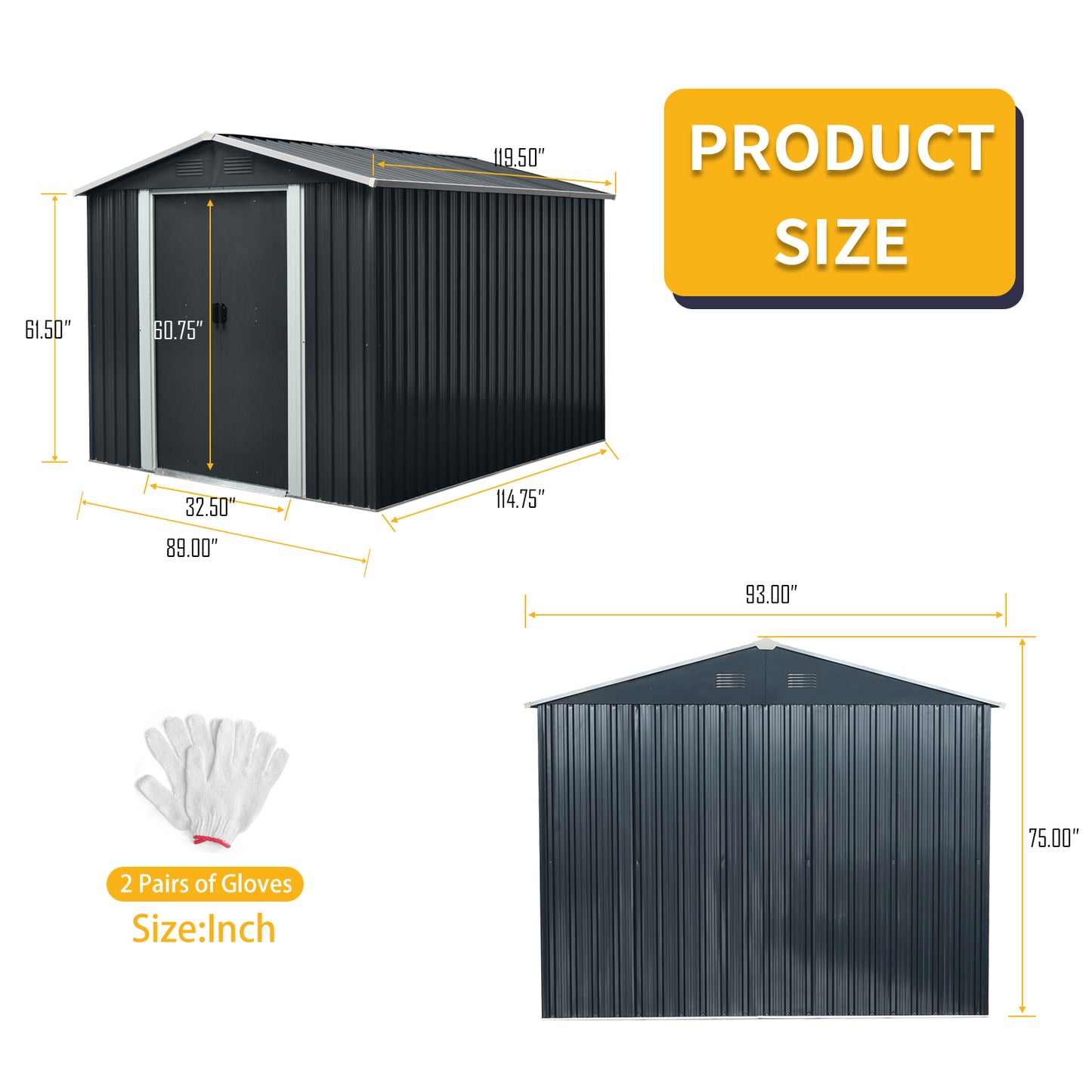 8ft x 10ft Outdoor Metal Storage Shed with Floor Base Black