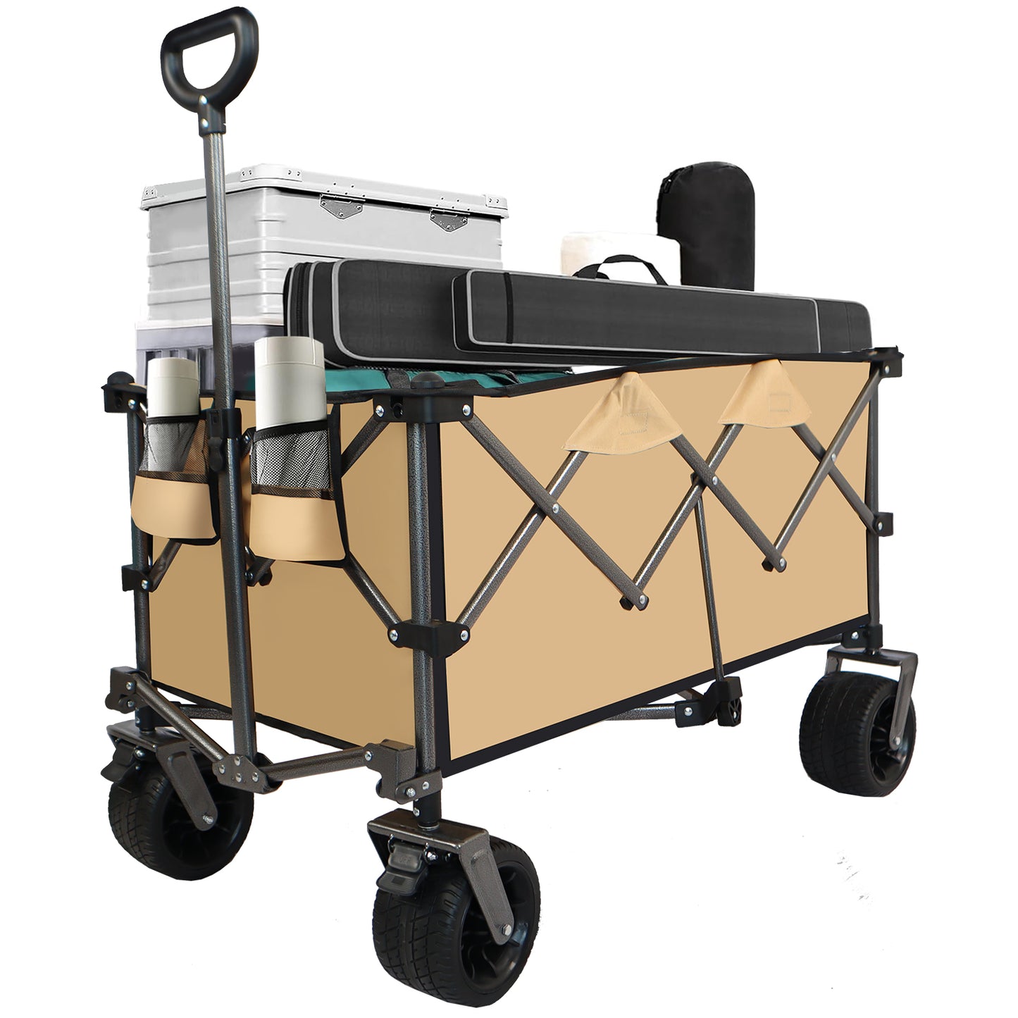 Collapsible Folding Wagon Push Pull Foldable Beach Wagon Cart