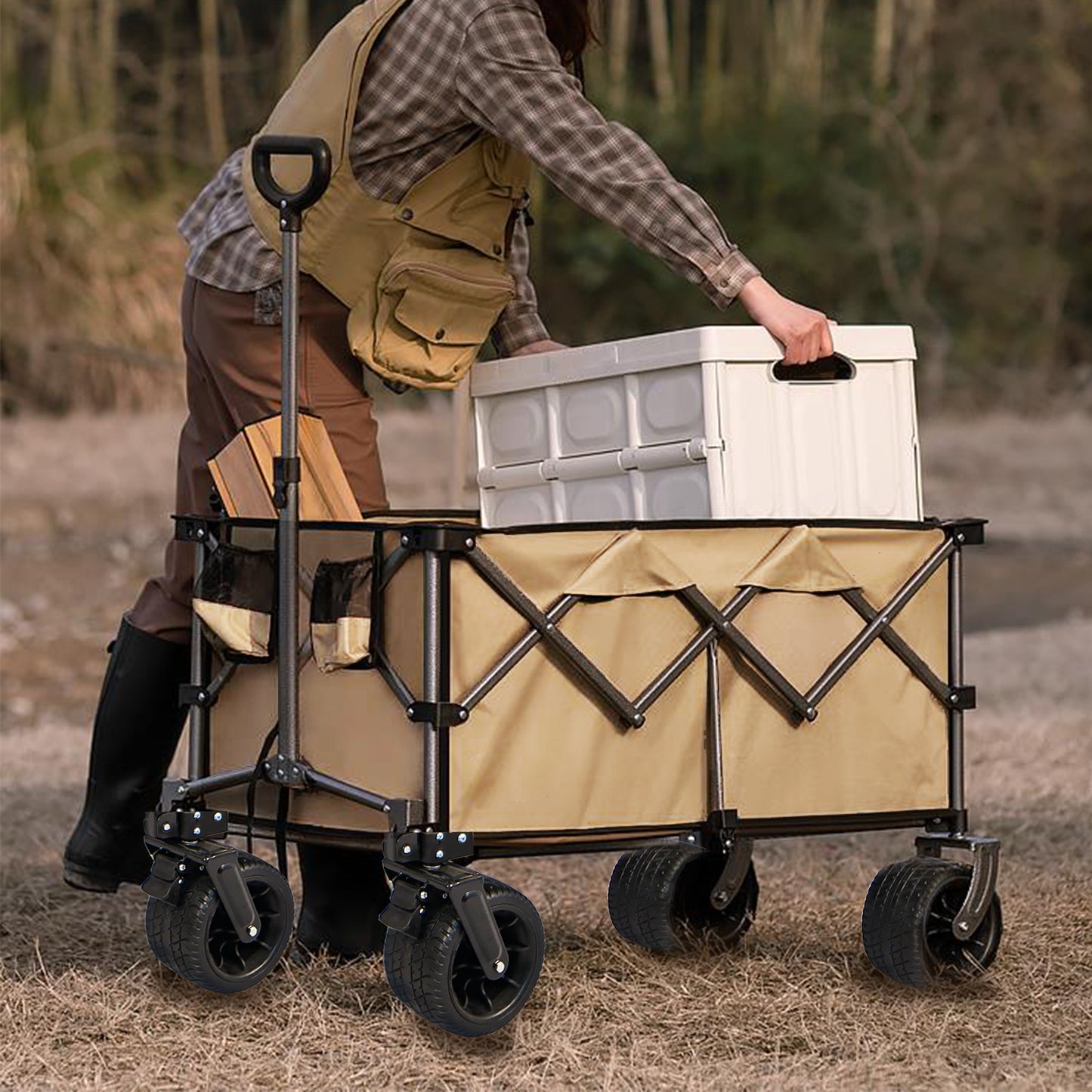 Collapsible Folding Wagon Push Pull Foldable Beach Wagon Cart