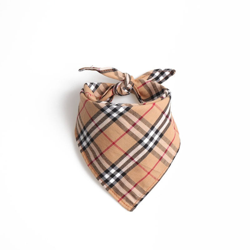 Pet triangle scarf, neck tie, saliva towel, dog scarf, double-layer Scottish British style