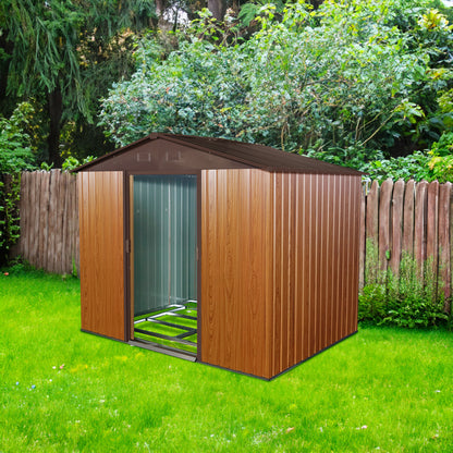 8ft x 6ft Outdoor Metal Storage Shed with Floor Base Coffee(W540S00014)