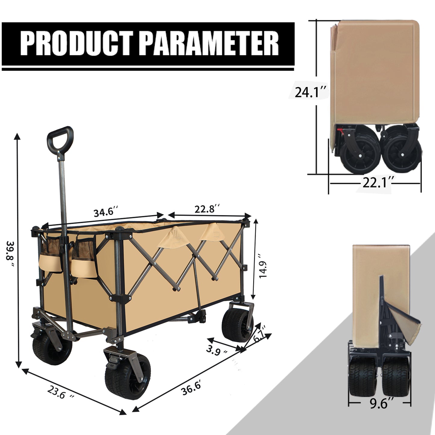 Collapsible Folding Wagon Push Pull Foldable Beach Wagon Cart