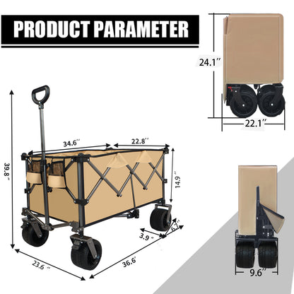 Collapsible Folding Wagon Push Pull Foldable Beach Wagon Cart