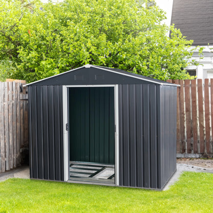 8ft x 6ft Outdoor Metal Storage Shed with Floor Base Black