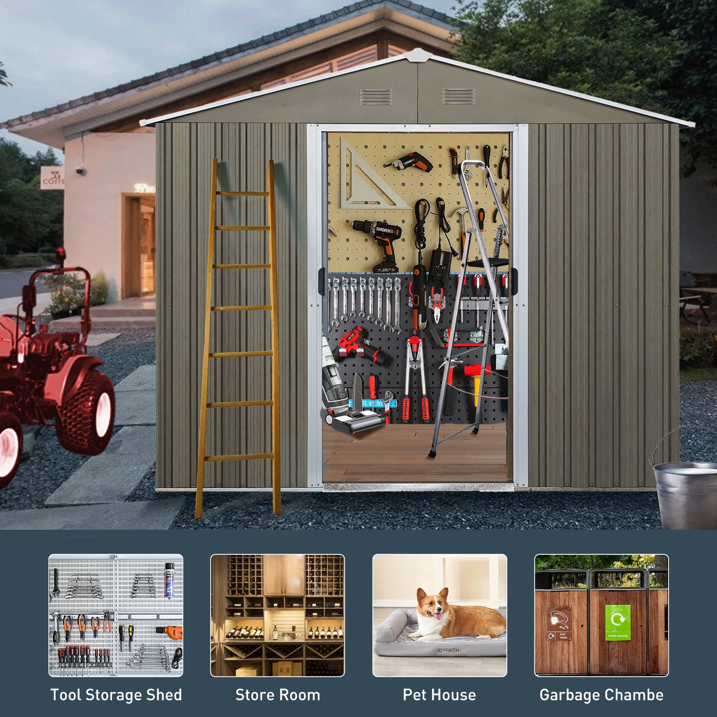 8ft x 6ft Outdoor Metal Storage Shed with Window Grey(W540S00016)