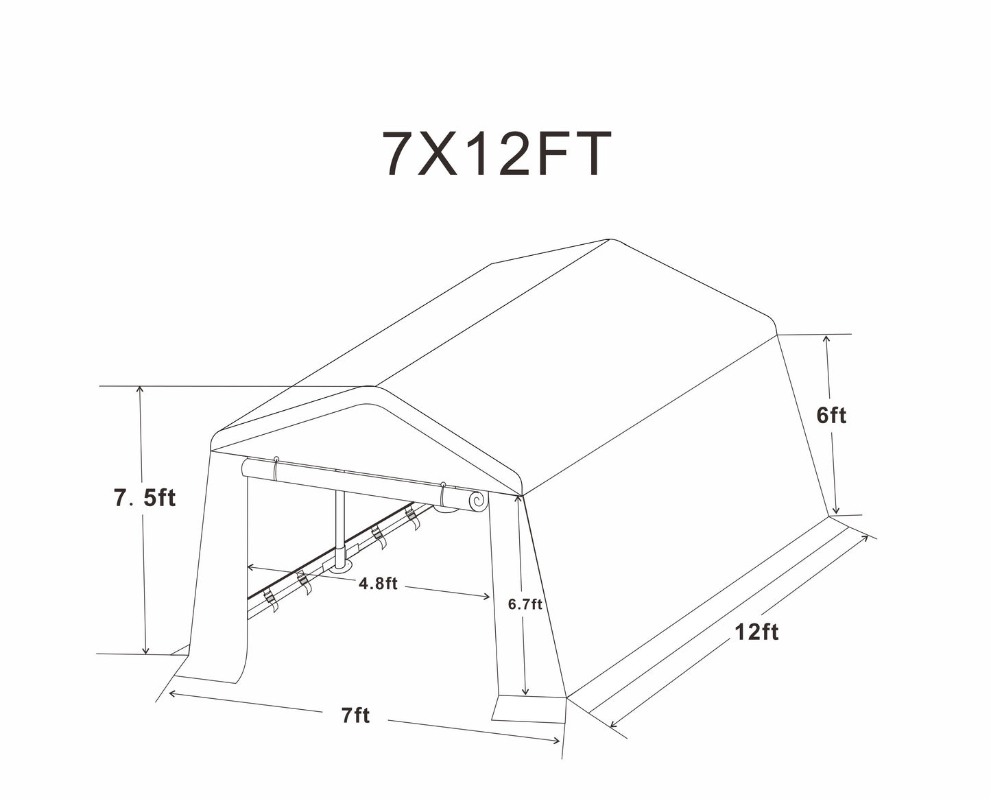 7x12ft Outdoor Portable Gazebo Storage Shelter Shed with 2 Roll up Zipper Doors & Vents Carport