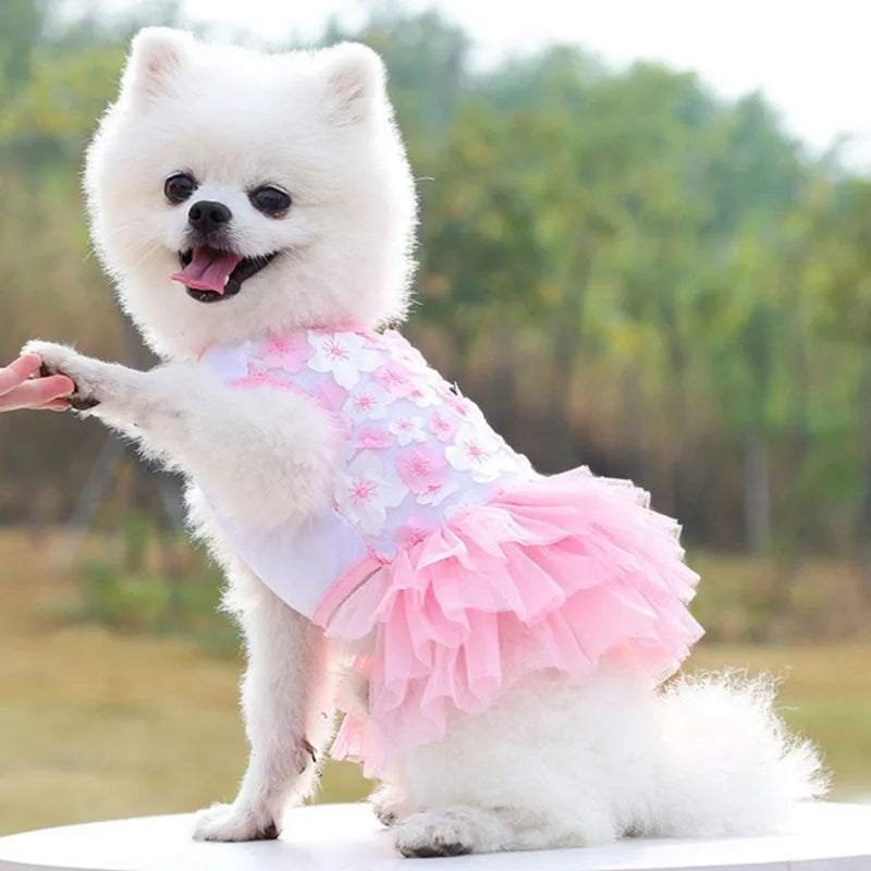 Dog Dress Pet Princess Dress Sweet Puppy Dresses Summer Pet Floral Gauze Dog Vest Apparel For Dogs And Cats