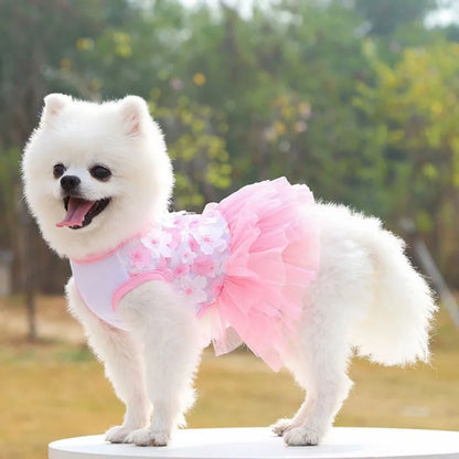 Dog Dress Pet Princess Dress Sweet Puppy Dresses Summer Pet Floral Gauze Dog Vest Apparel For Dogs And Cats