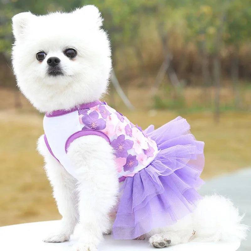 Dog Dress Pet Princess Dress Sweet Puppy Dresses Summer Pet Floral Gauze Dog Vest Apparel For Dogs And Cats