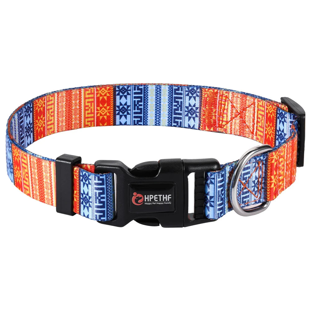 Printed Pet Collars Nylon Adjustable Dog Collars Strong and Durable for Medium and Large Dog Collars Pet Accessories Supplies