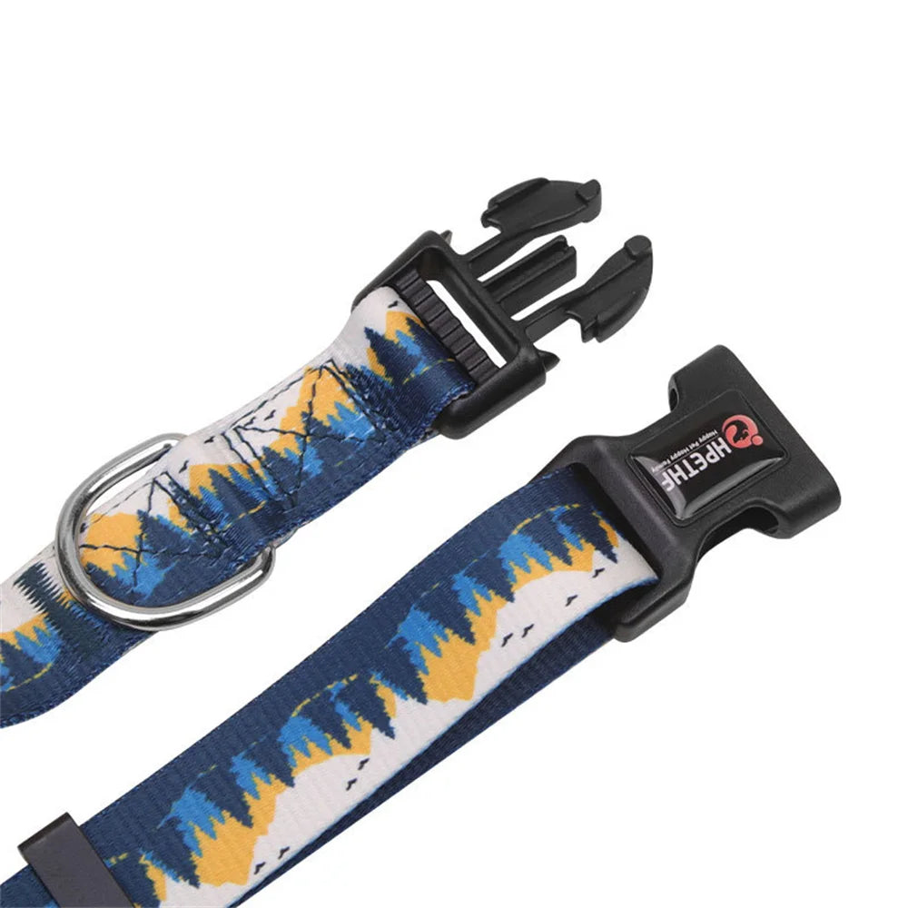 Printed Pet Collars Nylon Adjustable Dog Collars Strong and Durable for Medium and Large Dog Collars Pet Accessories Supplies