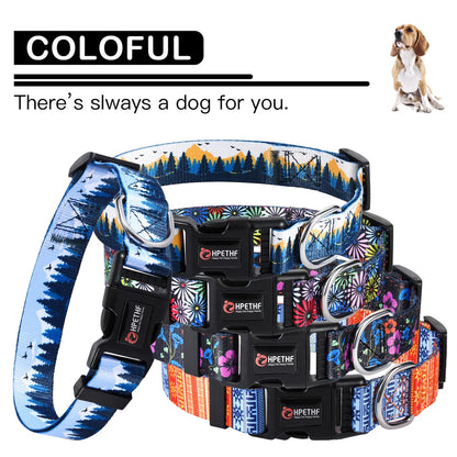 Printed Pet Collars Nylon Adjustable Dog Collars Strong and Durable for Medium and Large Dog Collars Pet Accessories Supplies