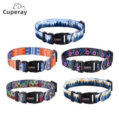 Printed Pet Collars Nylon Adjustable Dog Collars Strong and Durable for Medium and Large Dog Collars Pet Accessories Supplies