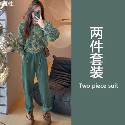 Sweet Style High-end Outfit 2023 Autumn and Winter New Women's Slim Fit Sweater High Waisted Pants Two-piece Set