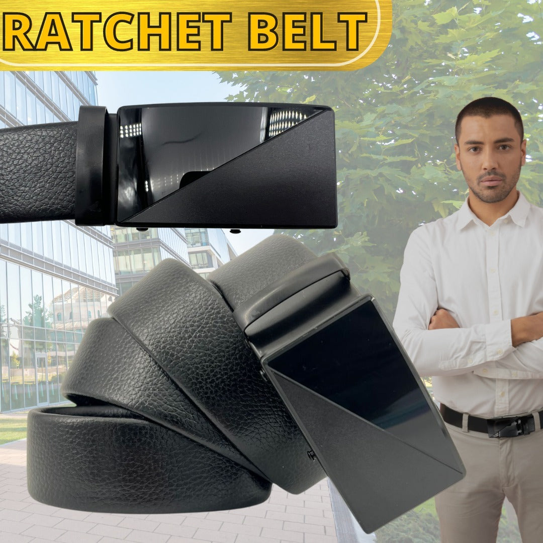 Microfiber PU Leather Ratchet Belt Belts For Men Adjustable Slide Buckle Black